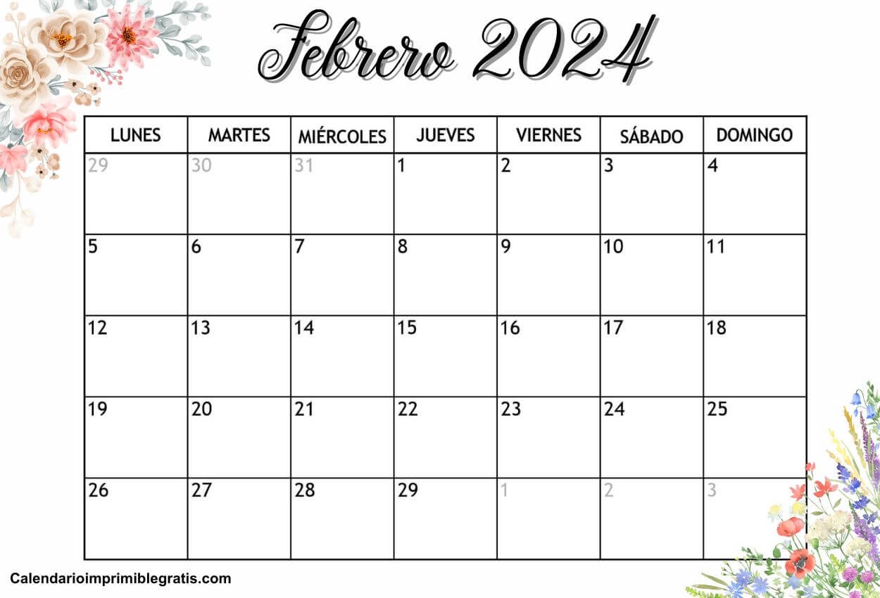 Papel Tapiz Floral Con Calendario Lindo De Febrero De Para