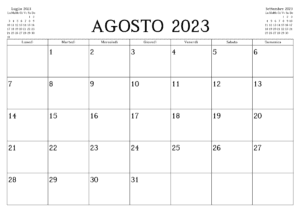 Calendarios Agosto 2023 para imprimir GRATIS