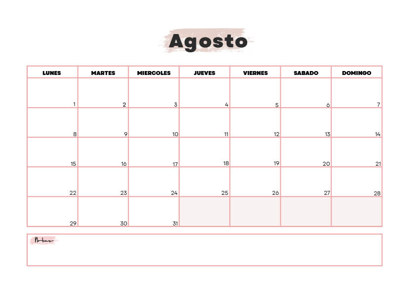 Calendarios Agosto 2023 Para Imprimir Gratis