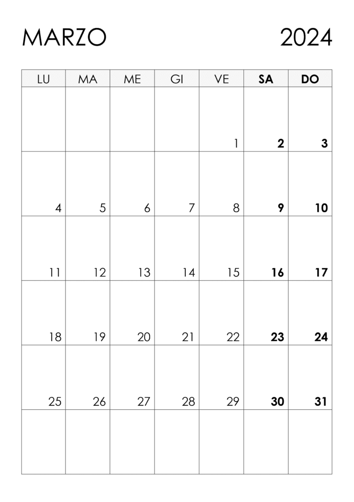 Calendario Marzo 2024