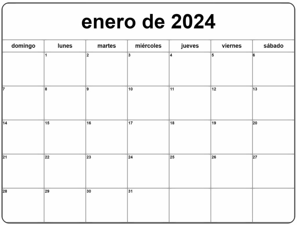Enero 2024 Calendario Excel