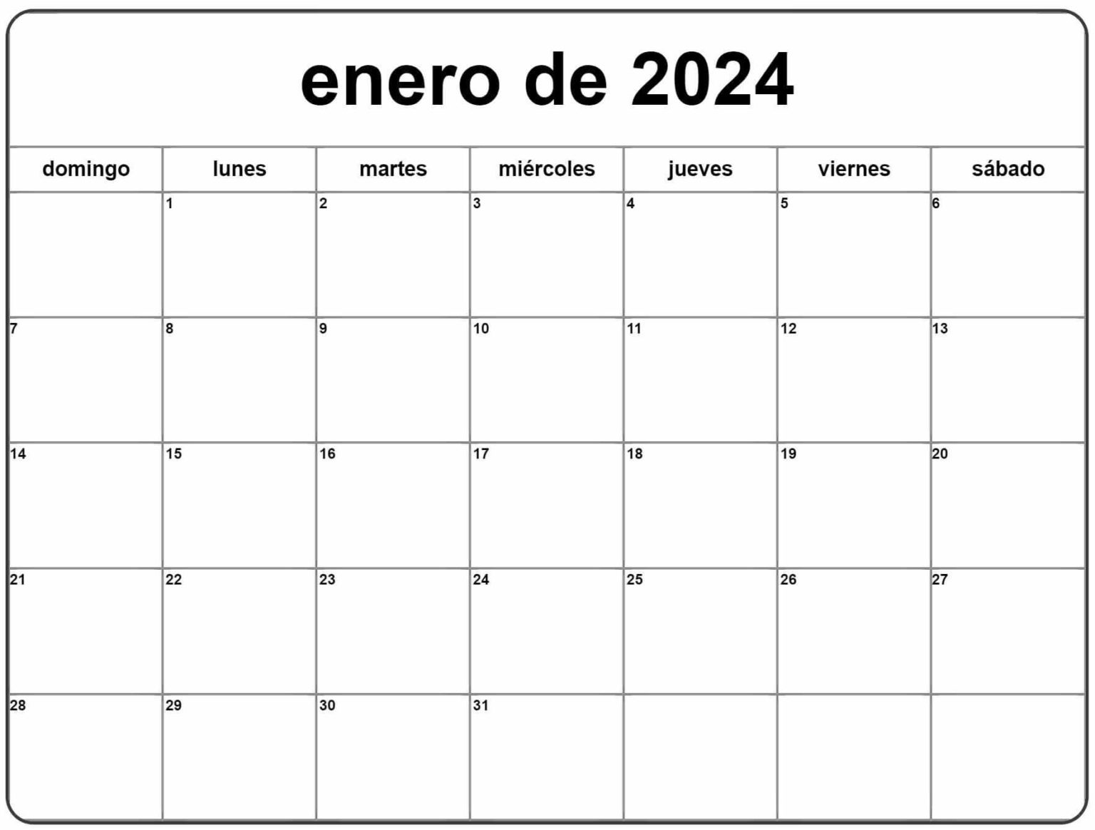 Calendarios Enero 2024 para imprimir GRATIS