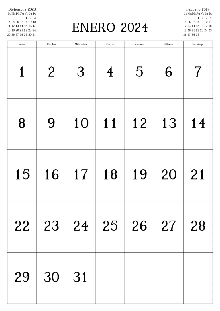 Calendarios Enero 2024 para imprimir GRATIS