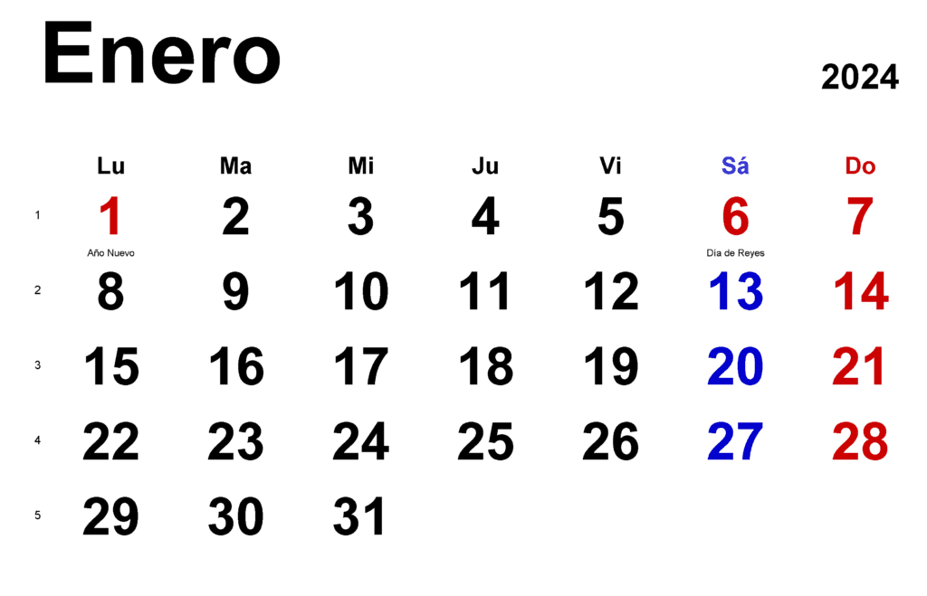 Plantillas de calendario de enero de 2024