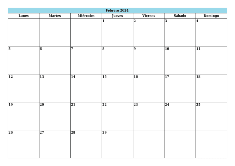 Calendarios Febrero 2024 para imprimir GRATIS
