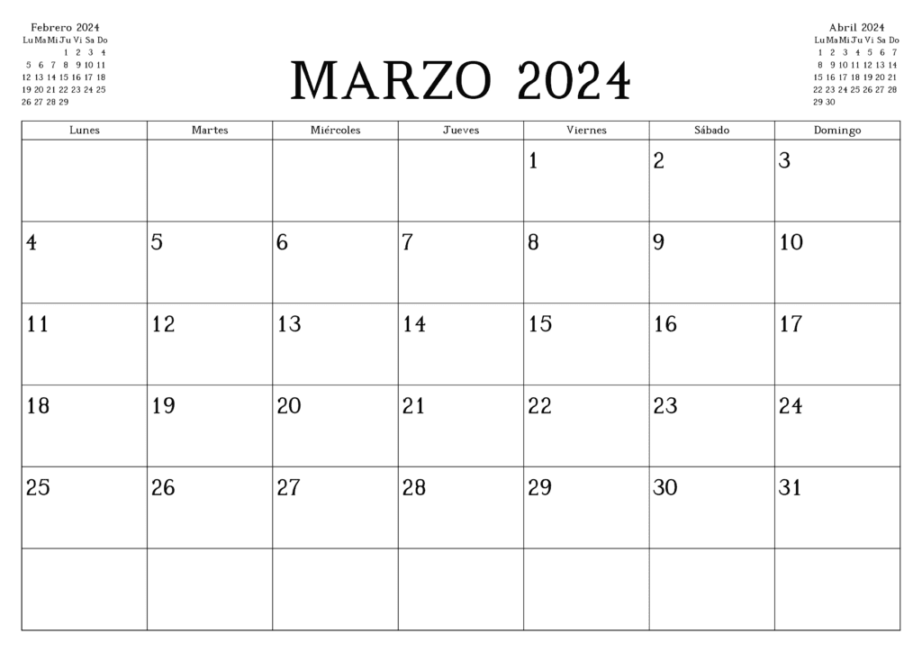 Retrato de calendario de marzo de 2024