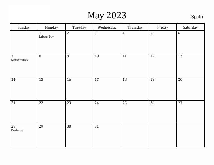 May 2023 Calendar with Spain Holidays
