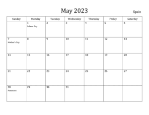 May 2023 Calendar with Spain Holidays