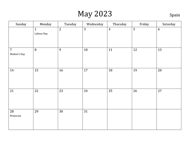 May 2023 Calendar with Spain Holidays