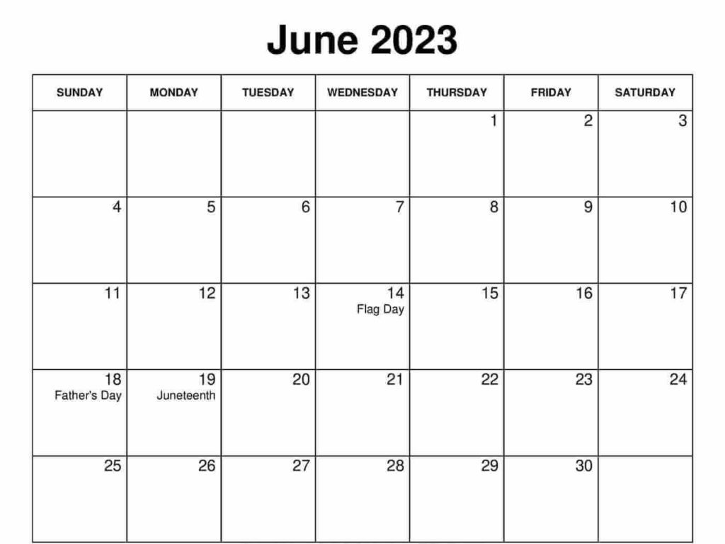 Printable June 2023 Calendar PDF Word Excel