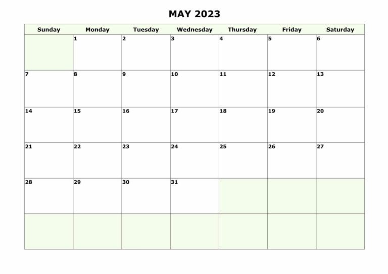 Plantillas de Calendario en Blanco de Mayo de 2023