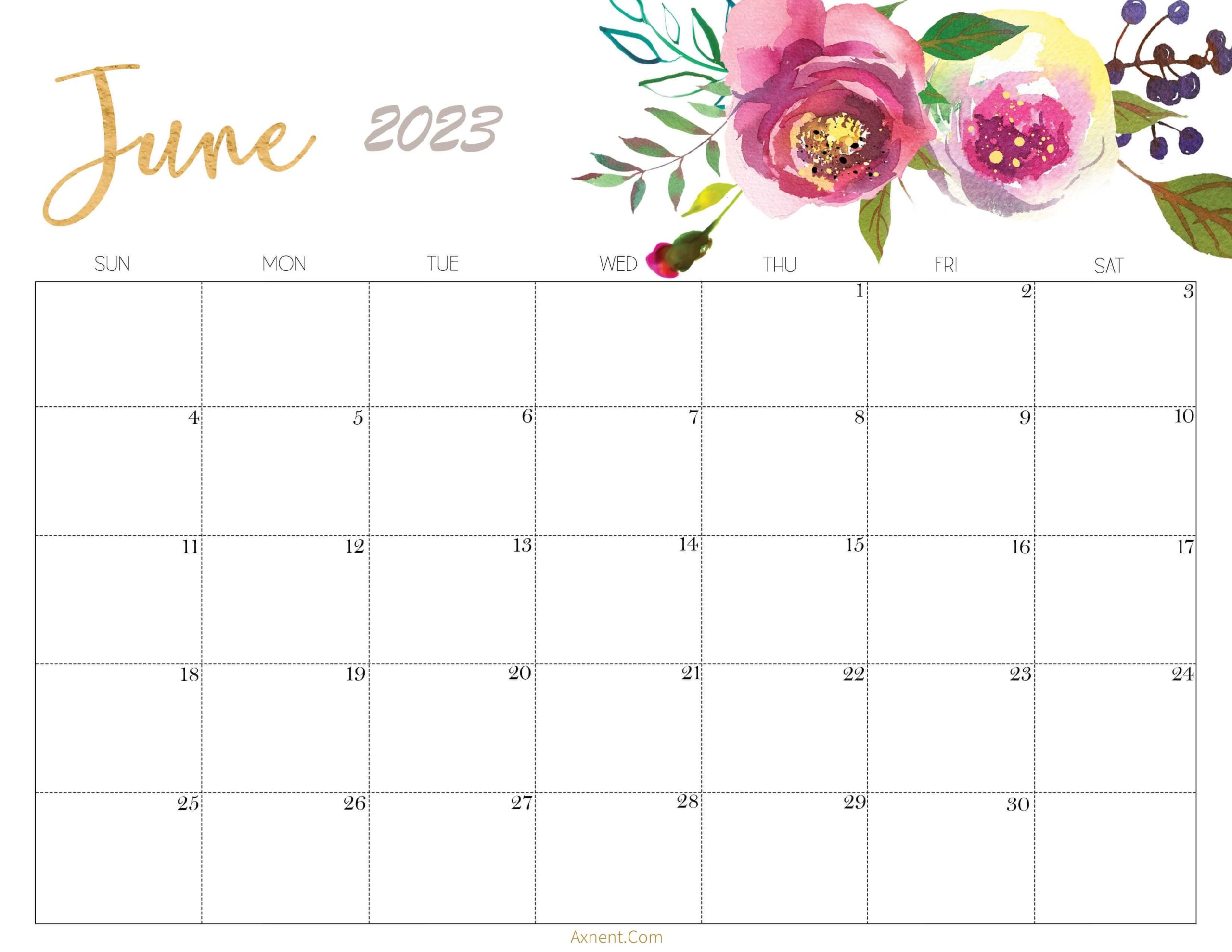 Cute June 2023 Floral Calendar Printable Free