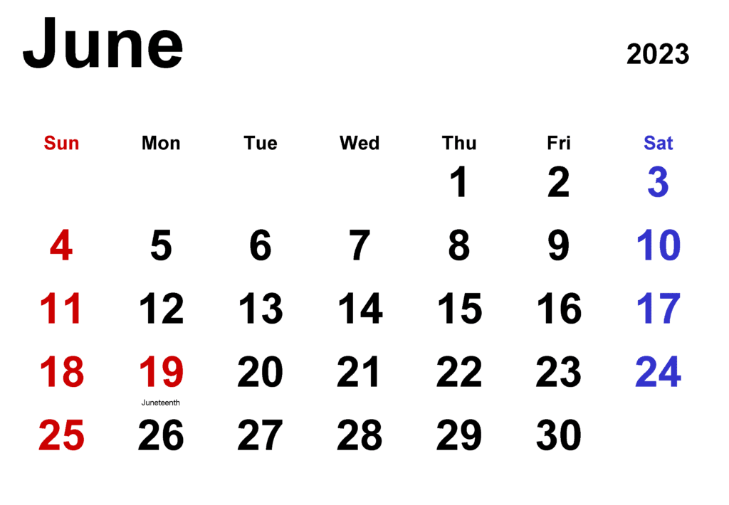 Printable June 2023 Calendar Pdf Word Excel