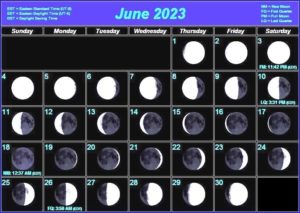 Lunar June 2023 Moon Phases Calendar Printable Templates