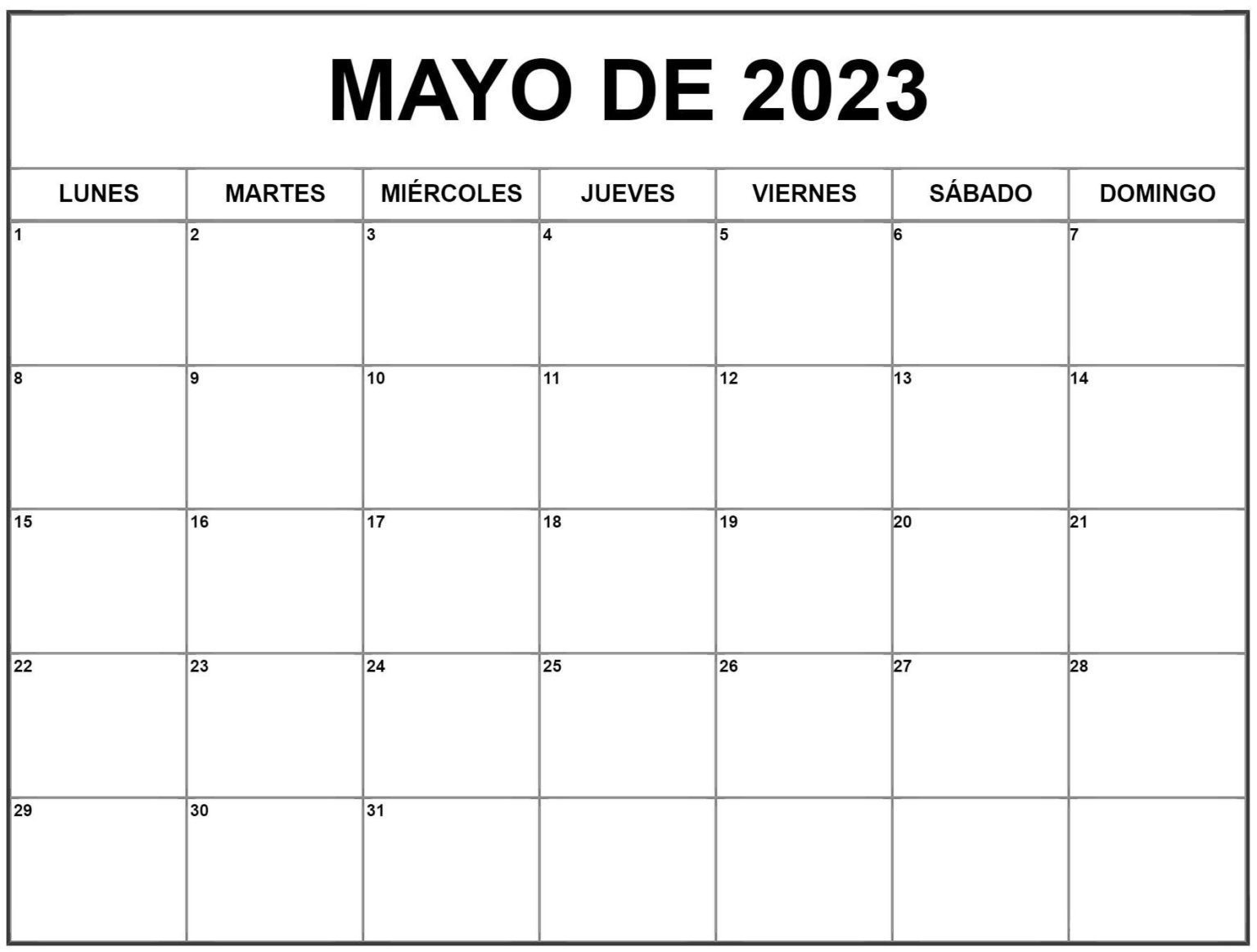 Plantillas De Calendario En Blanco De Mayo De 2023 2663