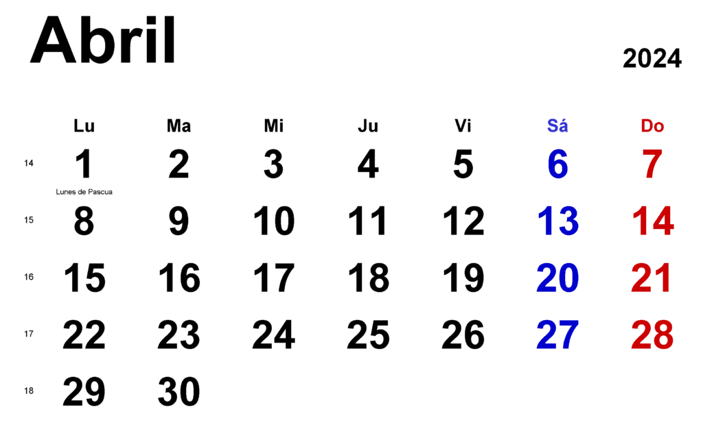 Calendarios Abril 2024 Para Imprimir GRATIS