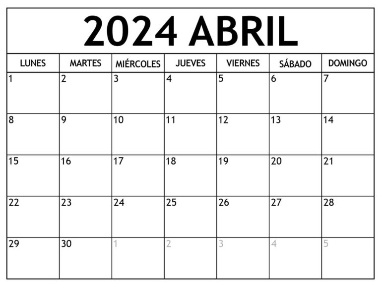 Calendarios Abril 2024 Para Imprimir Gratis