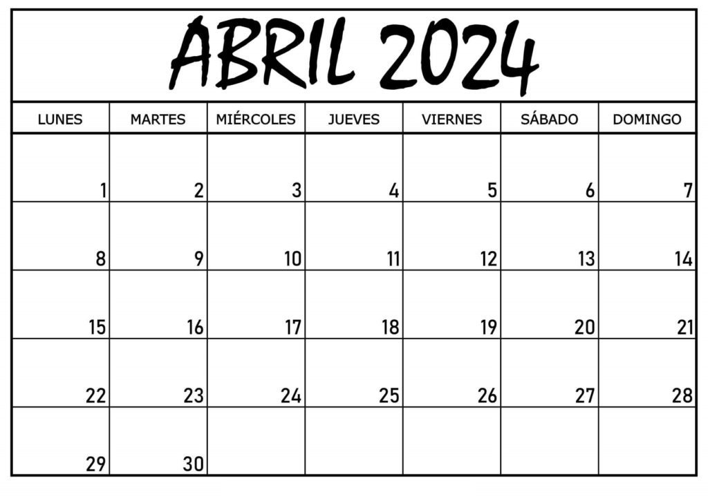 Calendarios Abril 2024 Para Imprimir GRATIS