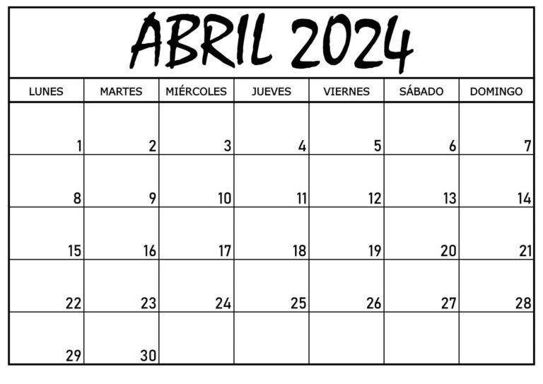 Calendarios Abril 2024 Para Imprimir GRATIS