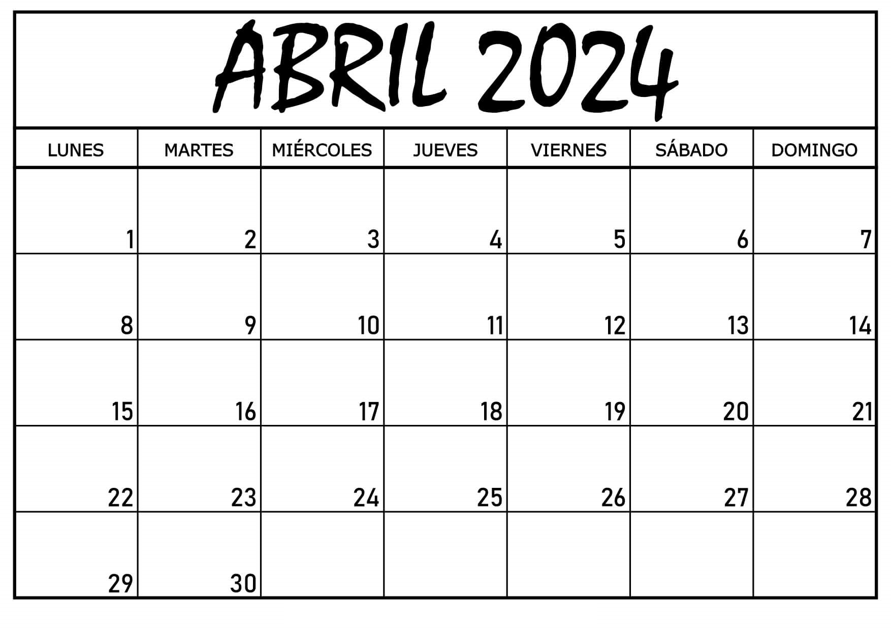 Calendarios Abril 2024 Para Imprimir GRATIS