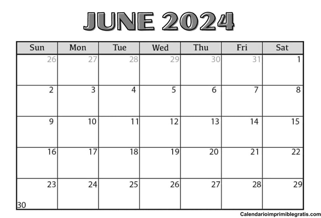 Blank June 2024 Calendar