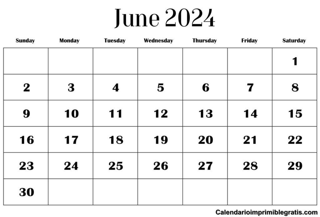 Blank June 2024 Calendar Excel
