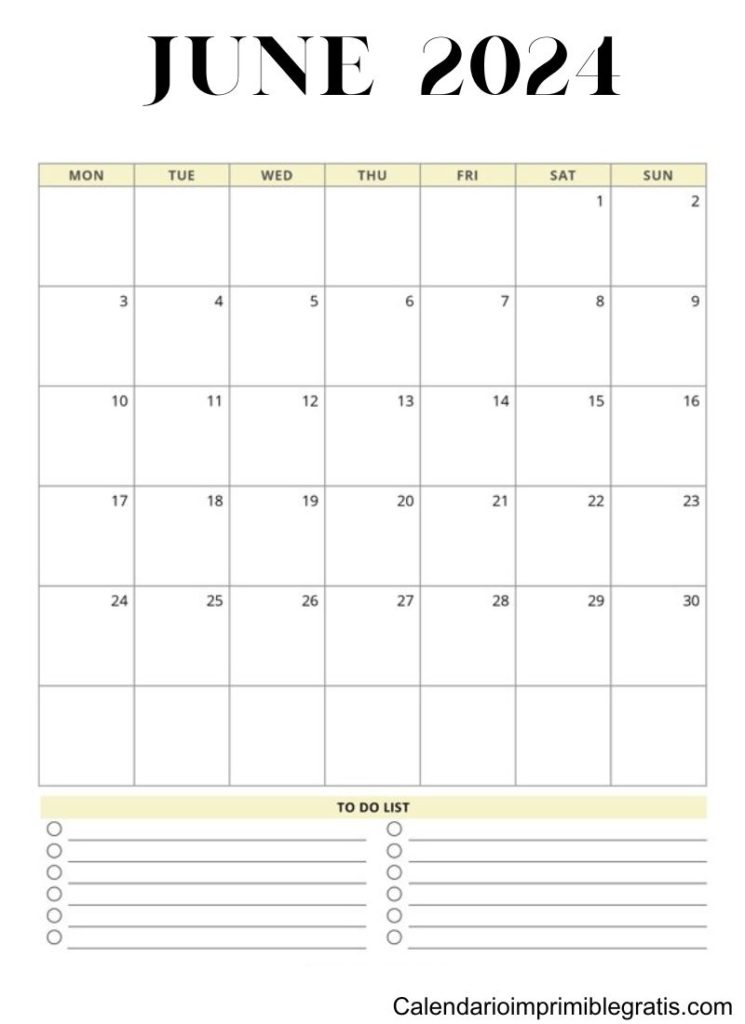 Blank June 2024 Calendar Fillable PDF