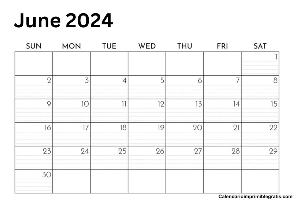 Blank June 2024 Free Calendar