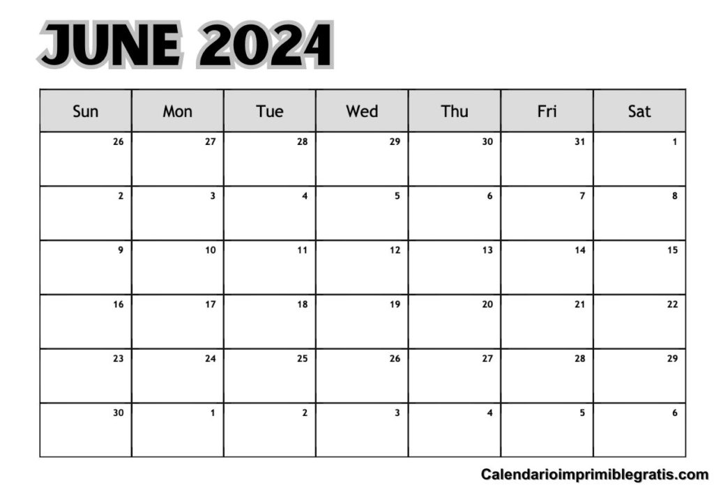 Blank June Calendar 2024 Excel