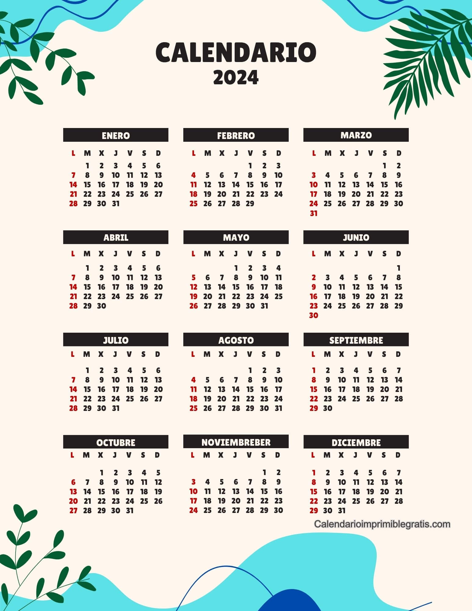 Calendario 2024 imprimible