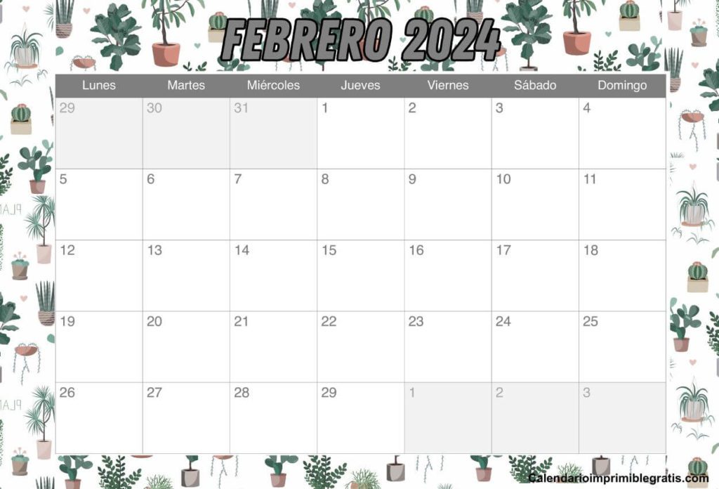 Calendario Floral Febrero De 2024 para Imprimir