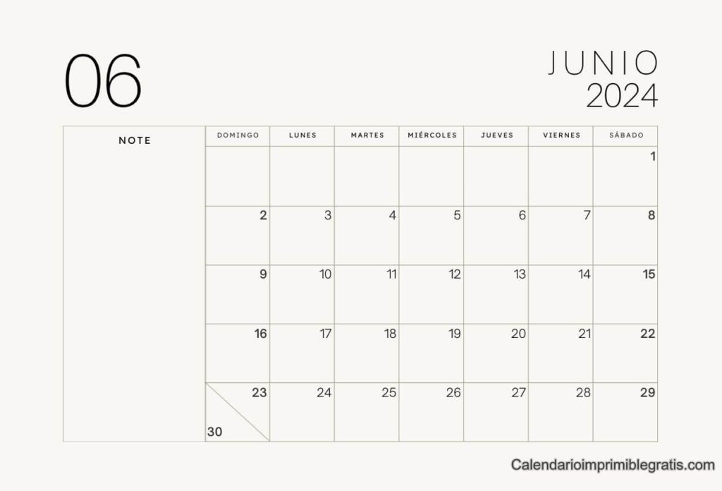Calendario Junio 2024