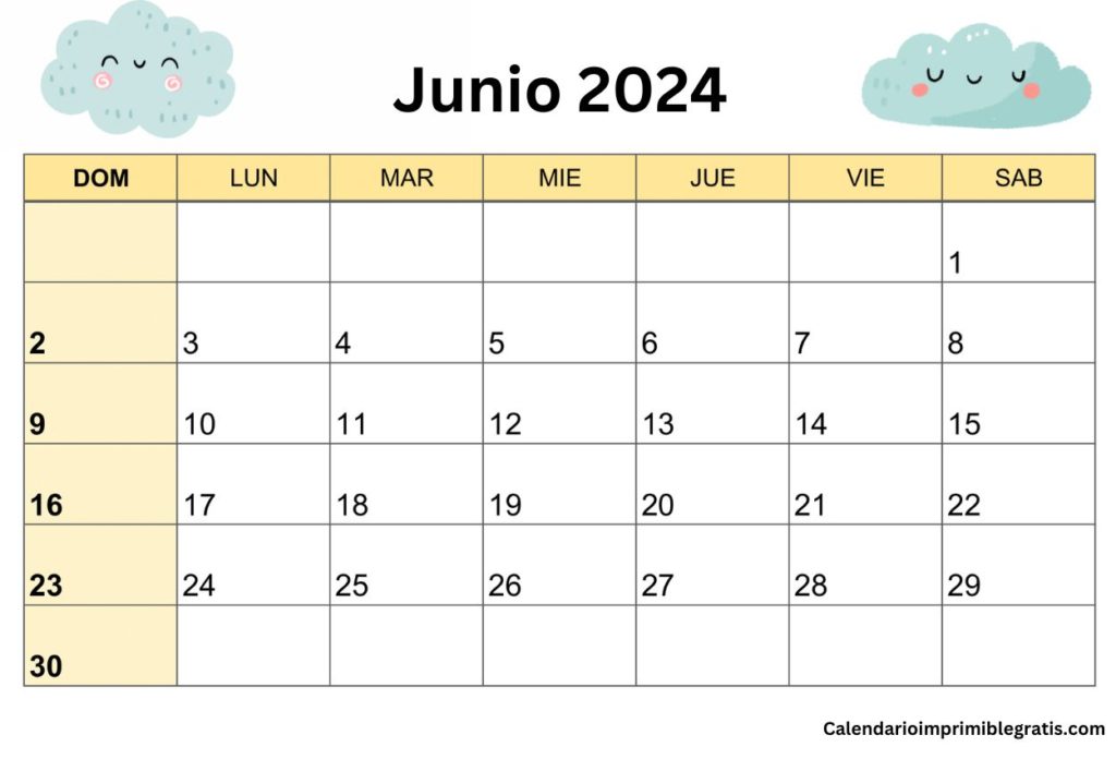 Calendario Junio 2024 Descarga Gratis Lindo