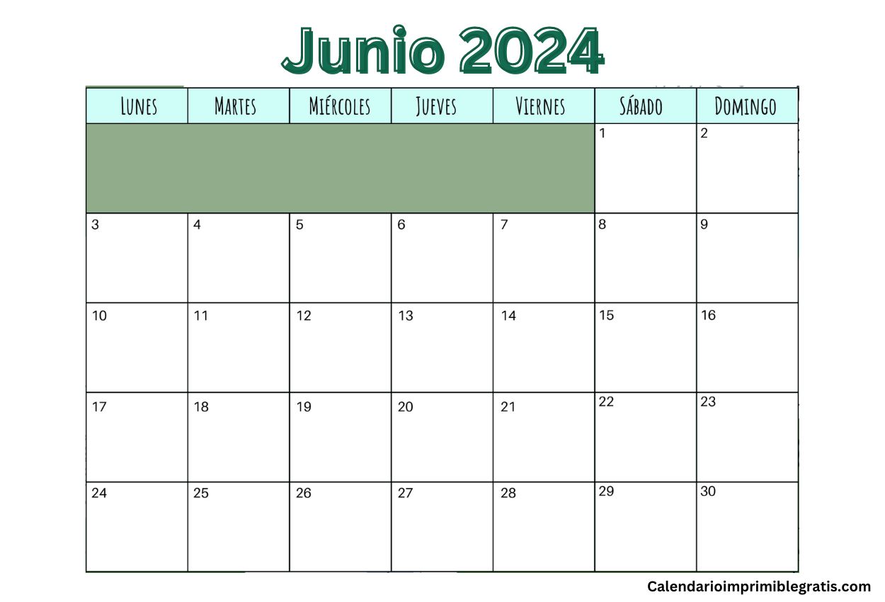 Calendario Junio 2024 Para Imprimir Word