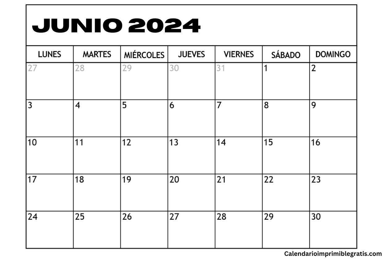 Calendarios junio 2024 Para Imprimir GRATIS