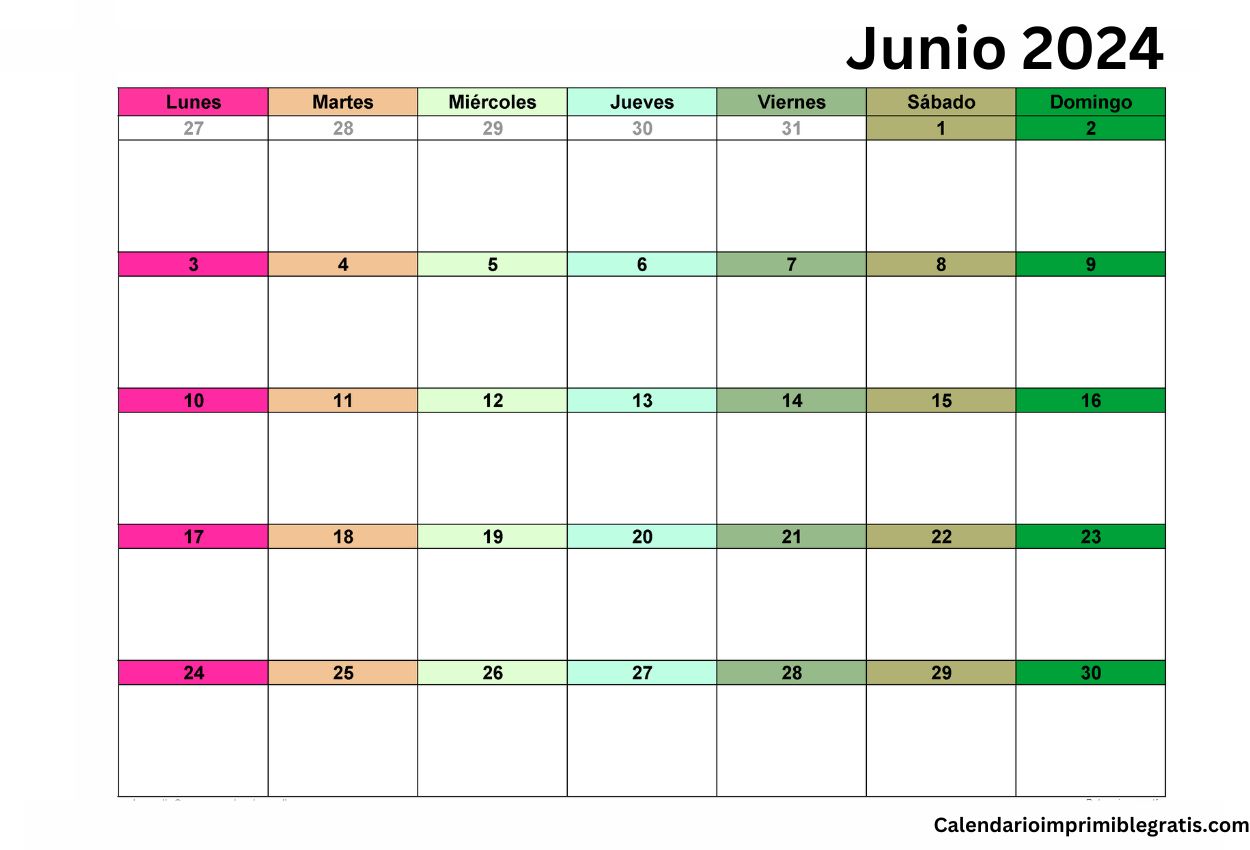 Calendario Junio 2024 Word