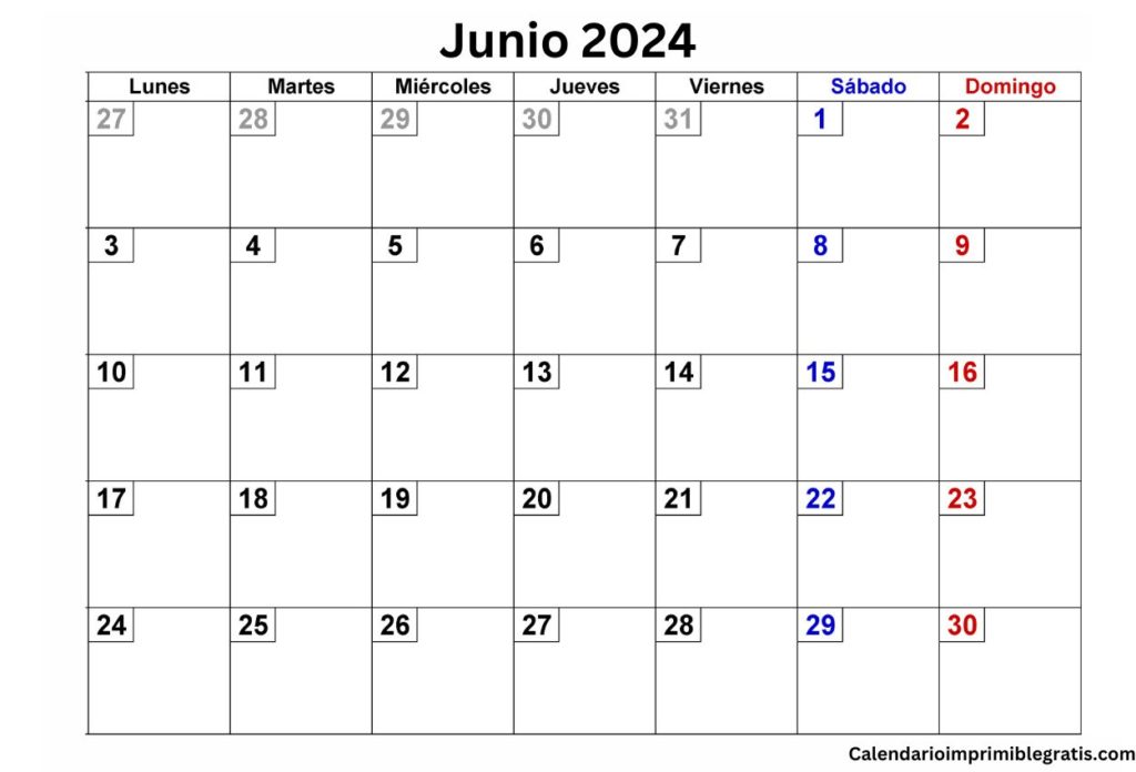Calendario Junio 2024 con planning