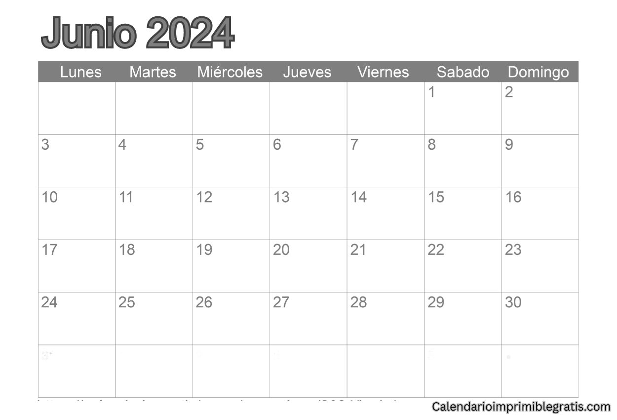 Plantillas de Calendario en Blanco de Junio de 2024