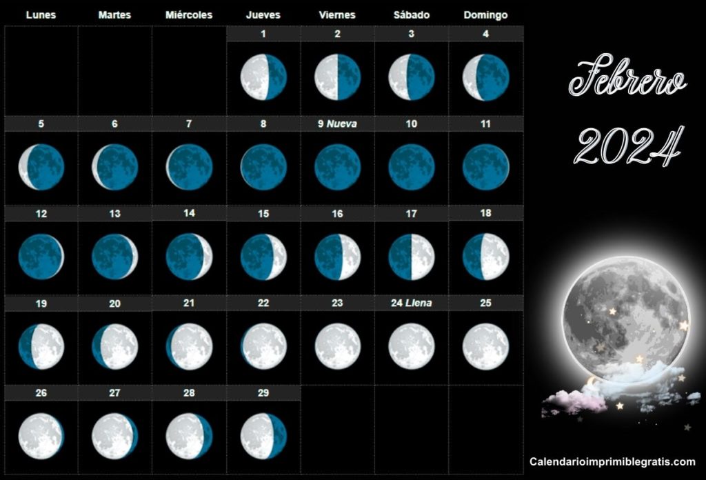 Calendario Lunar Gratis Febrero 2024