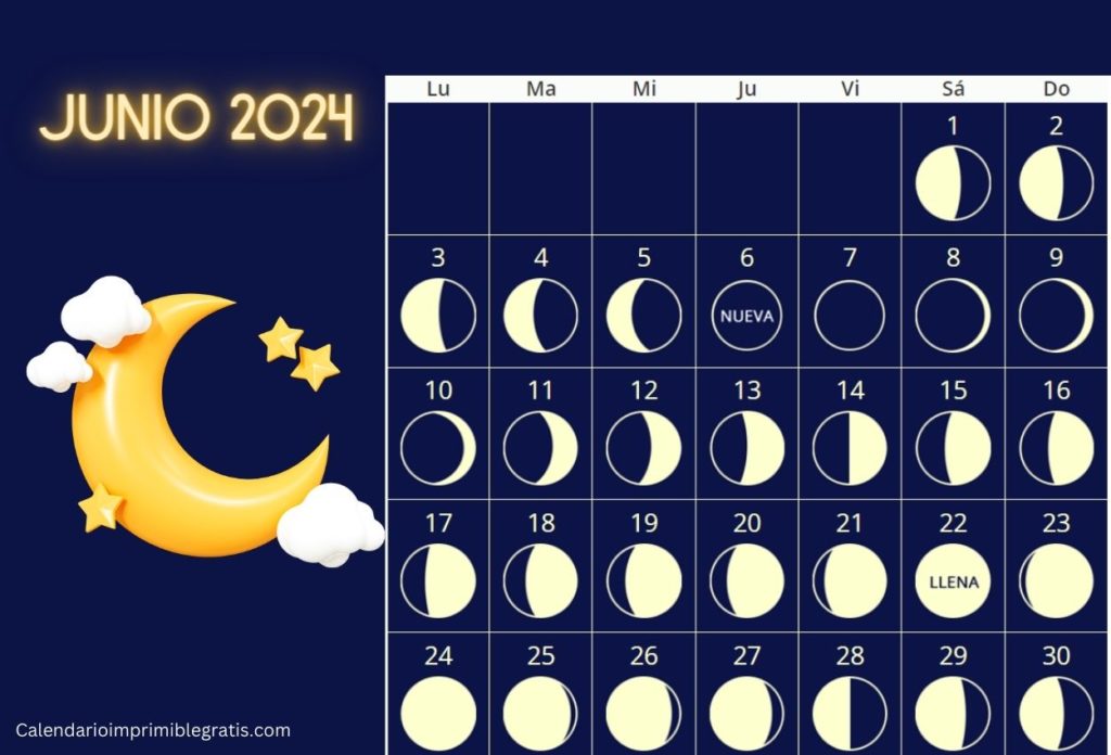 Calendario Lunar gratuito Junio 2024