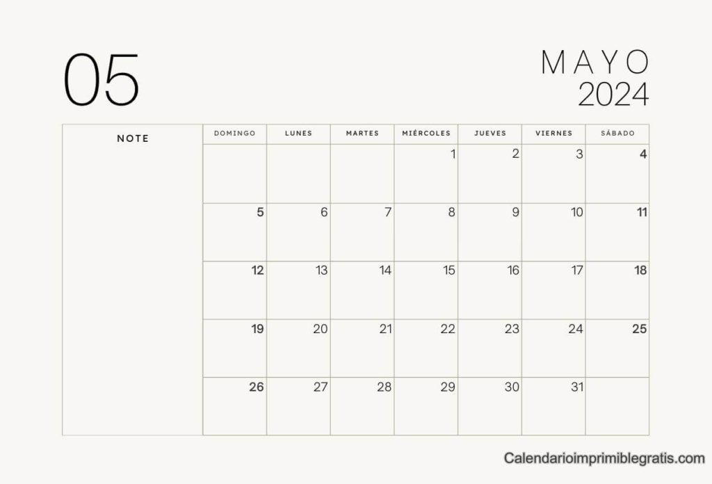 Calendario Mayo 2024