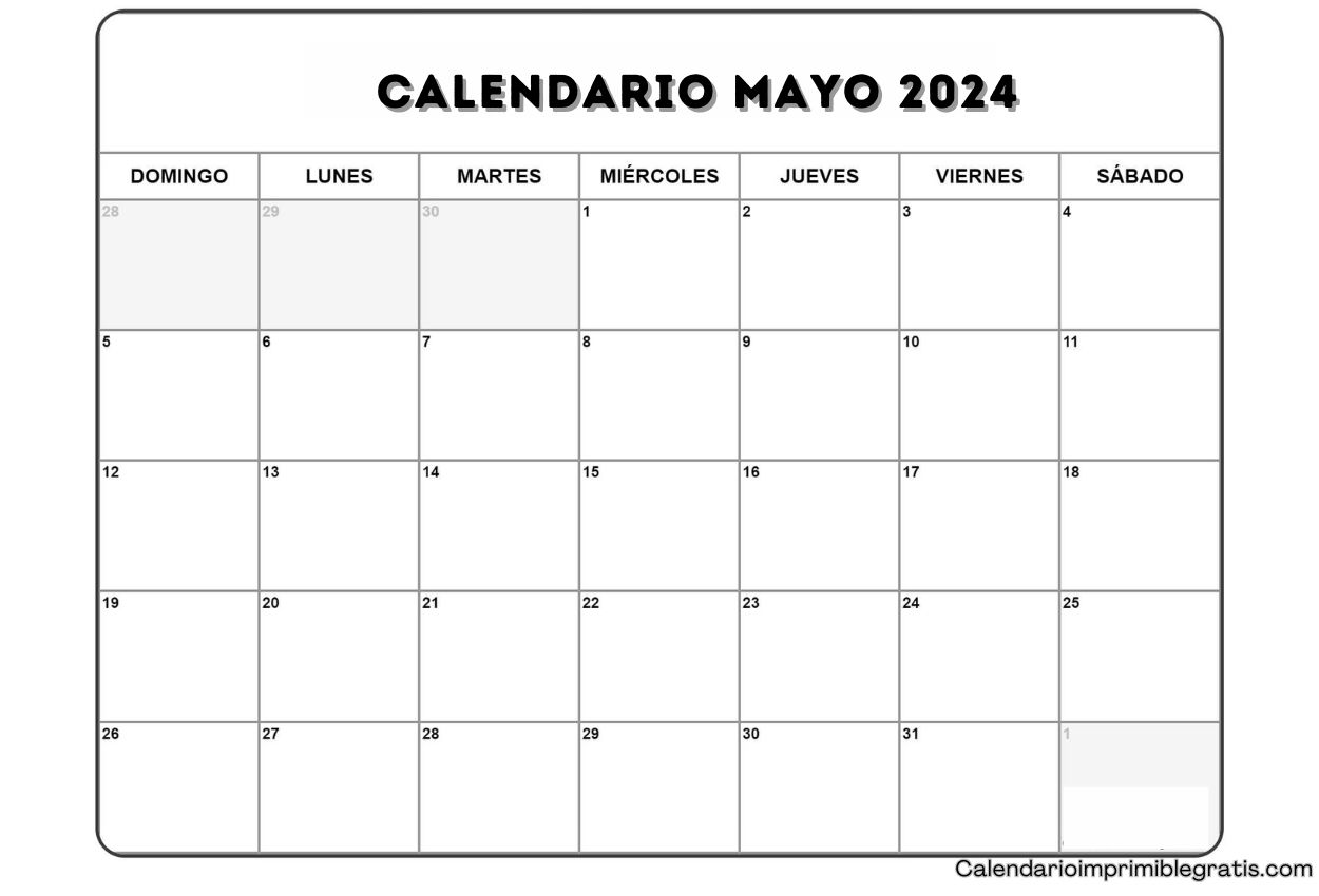 Calendario Mayo 2024 Excel
