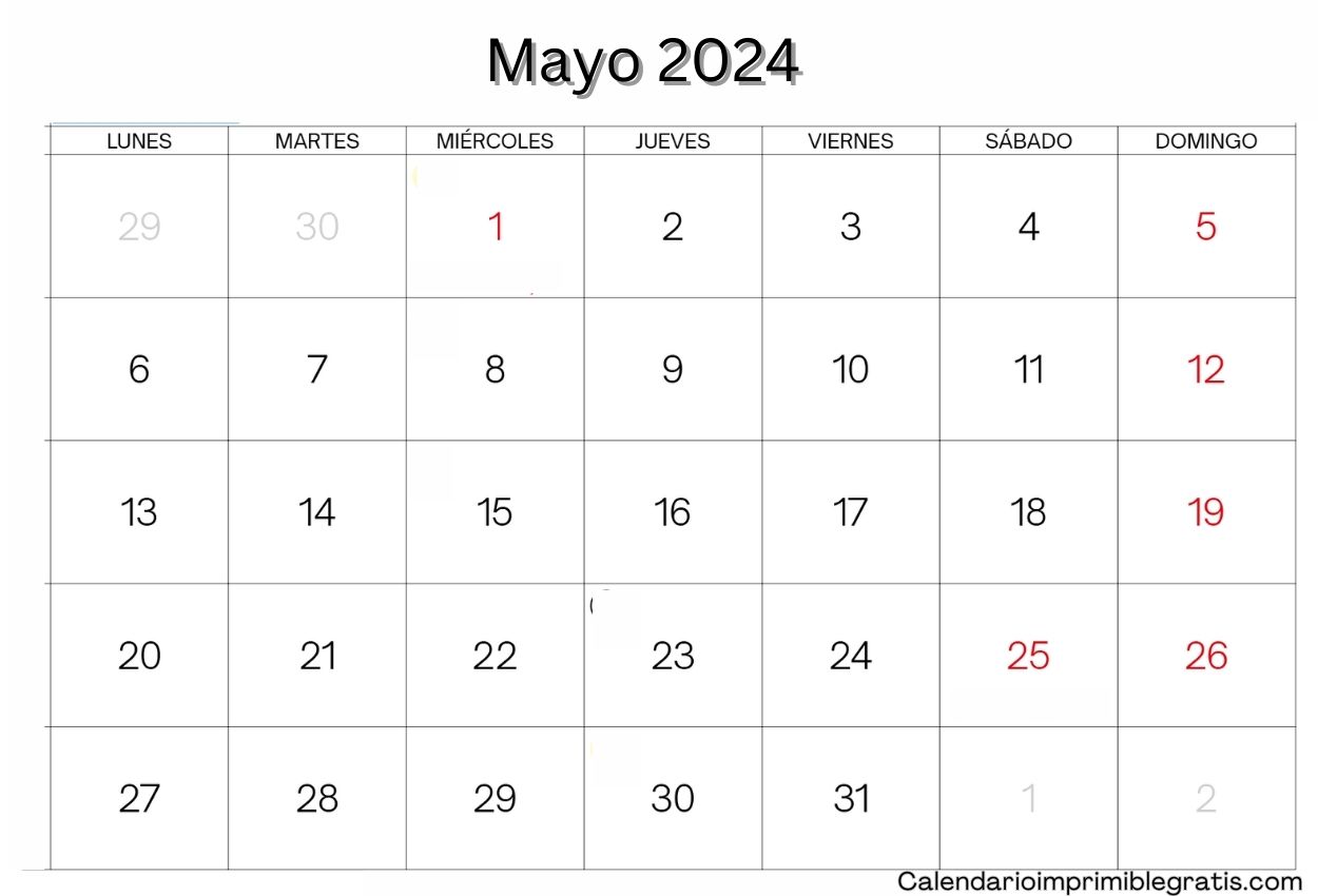 Calendario Mayo 2024 PDF