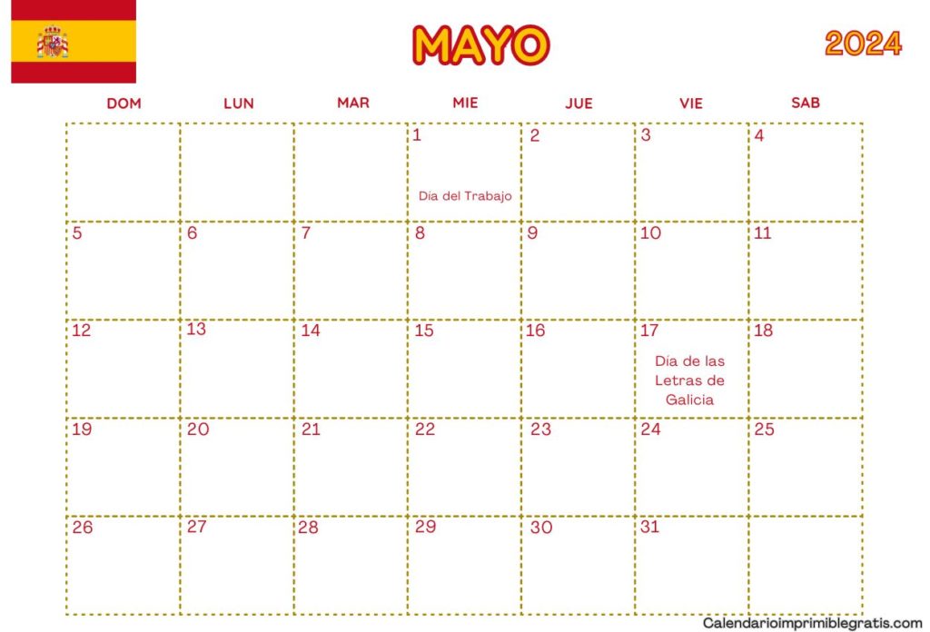 Calendario Mayo 2024 de Spain