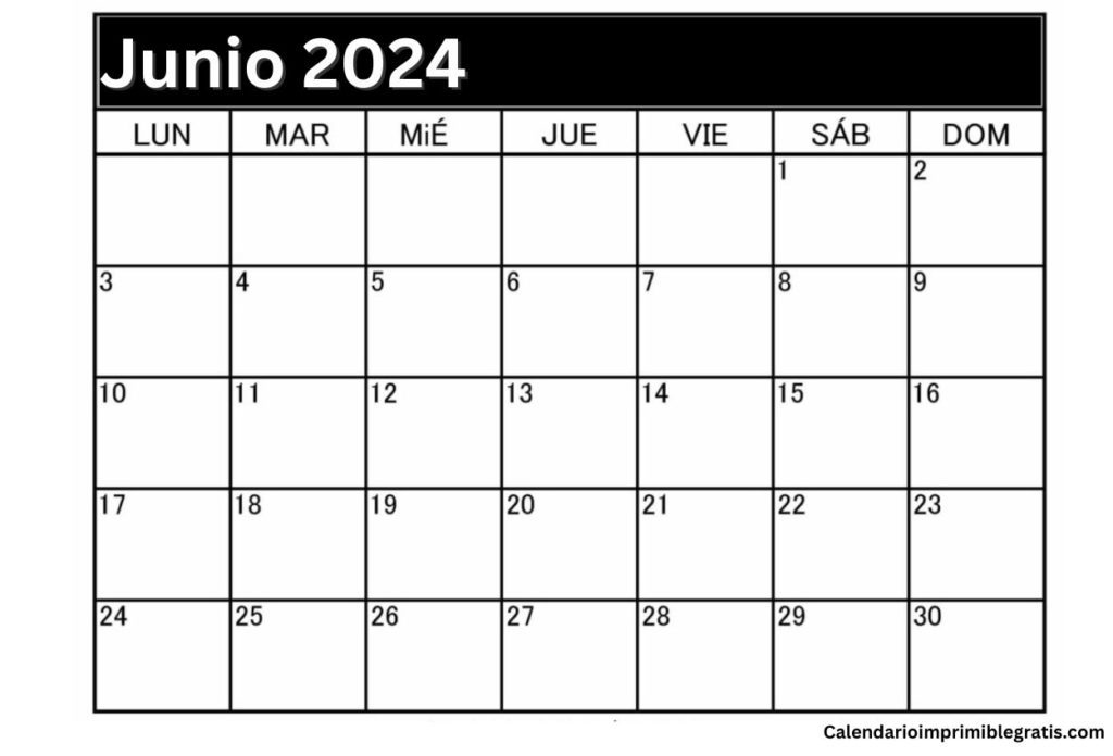Calendario de vacaciones de junio de 2024