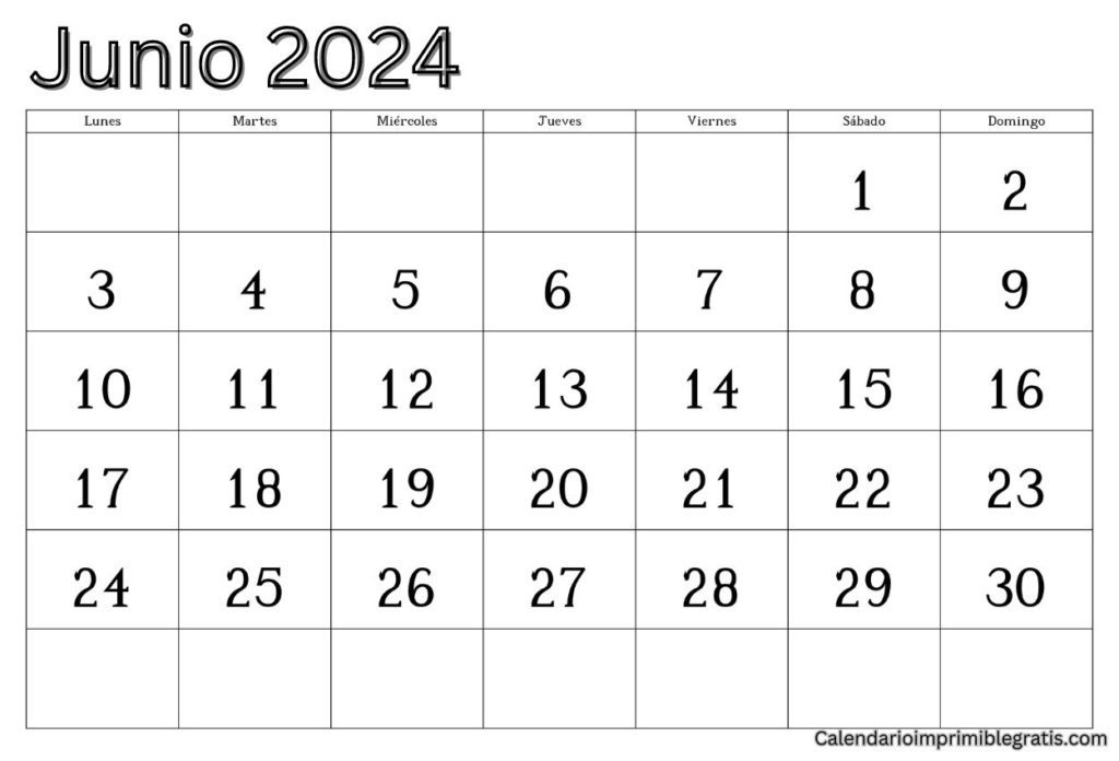 Calendario en Blanco Junio 2024