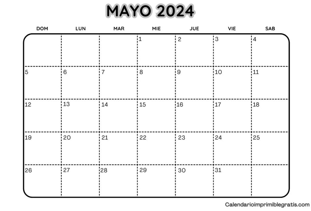 Calendario en blanco mayo 2024