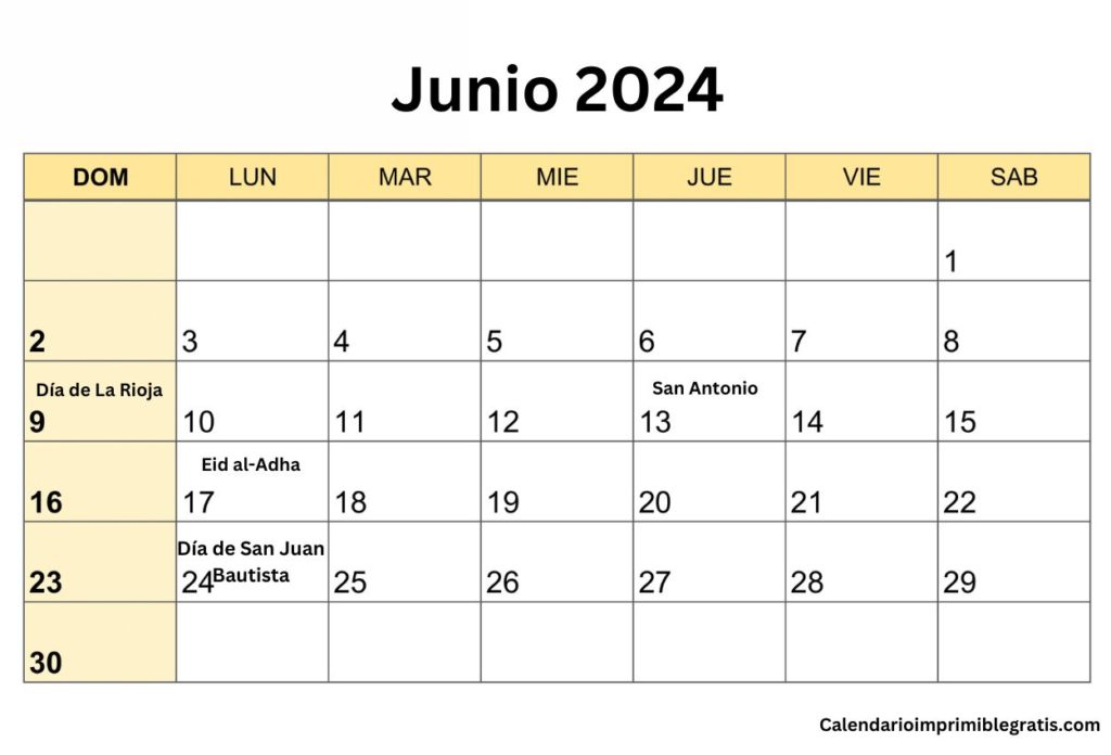 Celebra junio de 2024 con calendario festivo