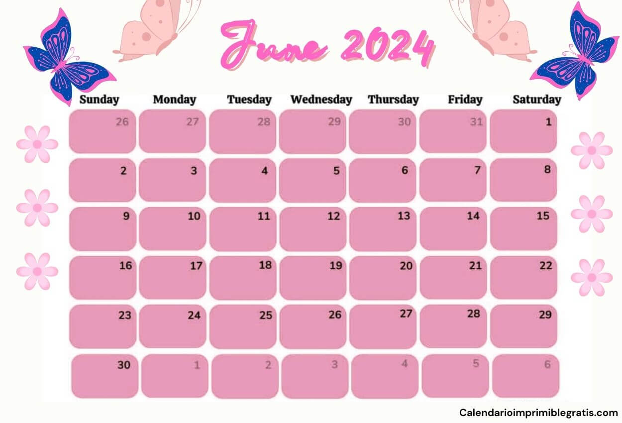 Cute June 2024 Floral Calendar Printable Free