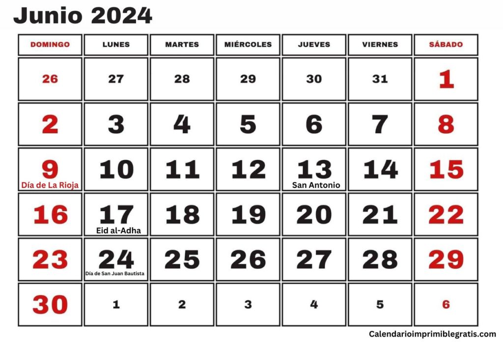 Días festivos y celebraciones en junio de 2024